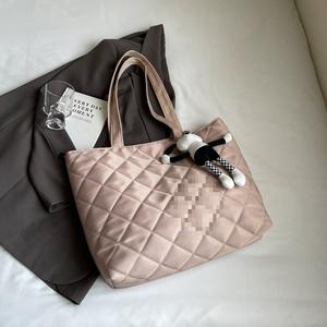 Fashionable tote bag for women in light grey with pleated texture and <b>bow</b> design - Product Image 3