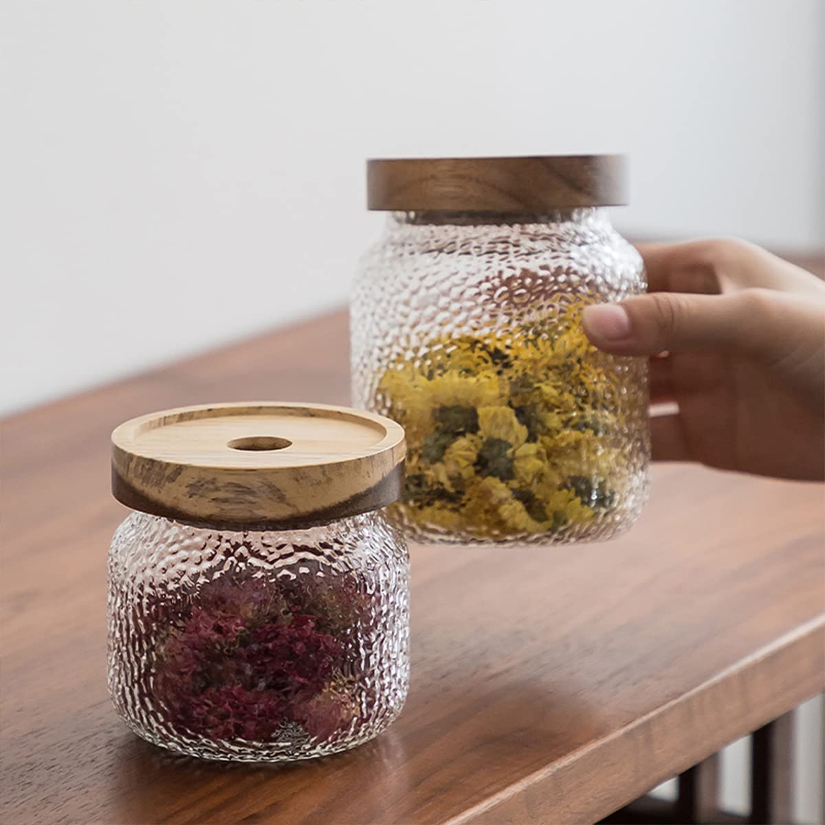 Glass Storage Jar, Food Storage Container Airtight Food Jars with Bamboo Wooden Lid, Kitchen Canisters