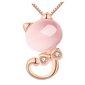 Mode Kitty Pink Crystal Anhänger Halskette Natural Hibiscus Anhänger Schmuck