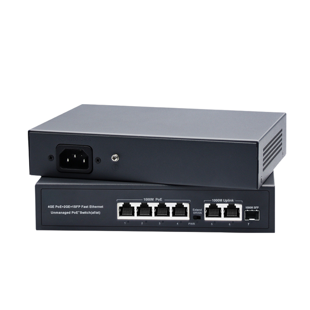 Unmanaged Metal Case 7 Ports IEEE802.3Af/At Standard Gigabit PoE Switch VLAN Support 14Gbps Capacity 4*10/100/1000m