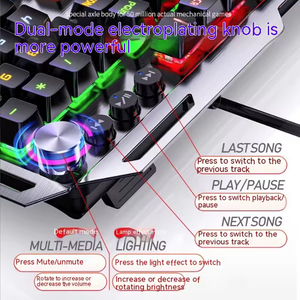 คีย์บอร์ดเกมมิ่งแบบมีสาย USB 108 ปุ่ม RGB Backlit พร้อมปุ่มปรับระดับเสียงแบบหมุน สีเขียว แกนสีเขียว รองรับการเล่นเกมแบบมือถือ ตัวคีย์บอร์ดโลหะ - Product Image 6