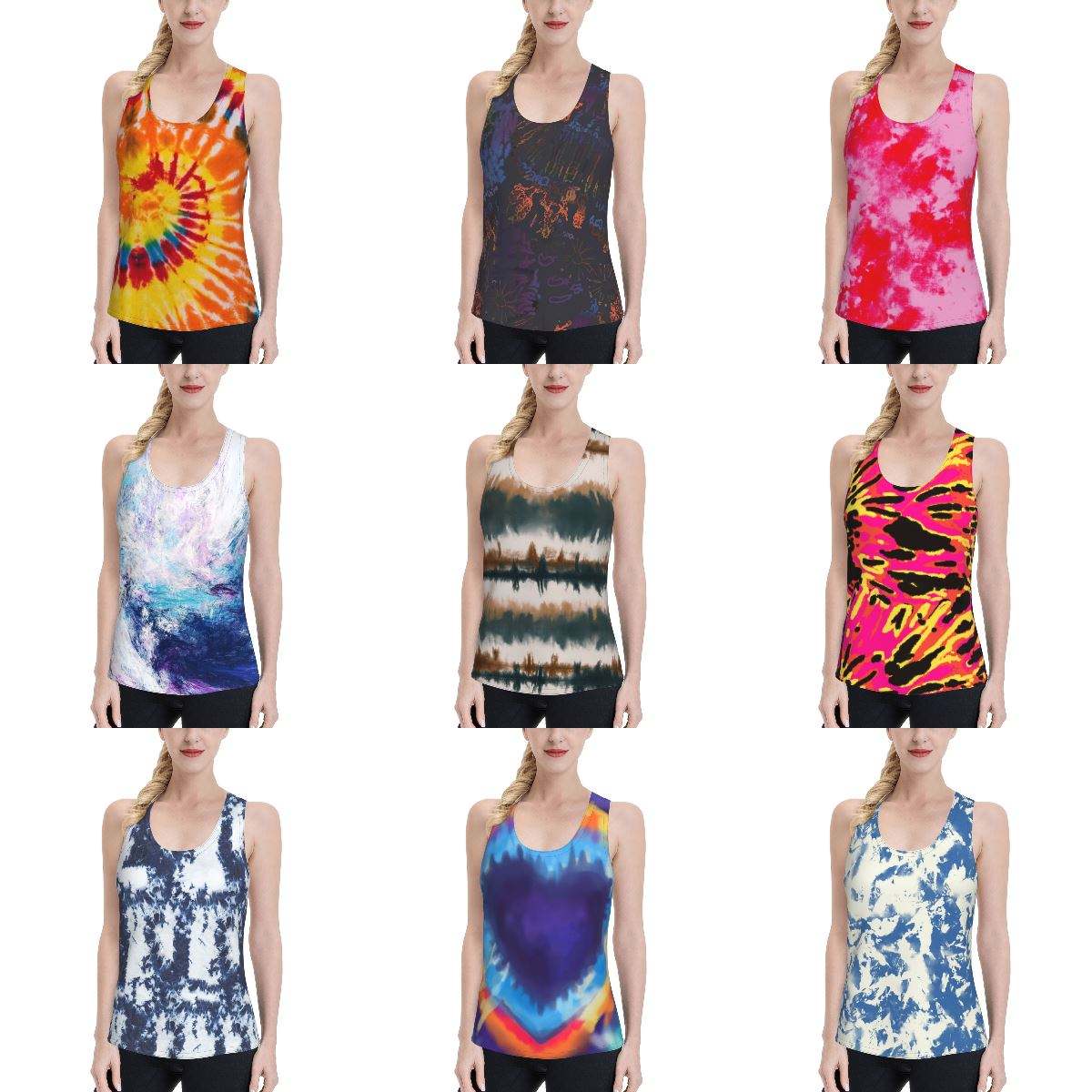3d Printed Tie-dye Women Vest Stretch Sports Vest Tie-dye Sports Female Casual Printed Tee Women Vest 