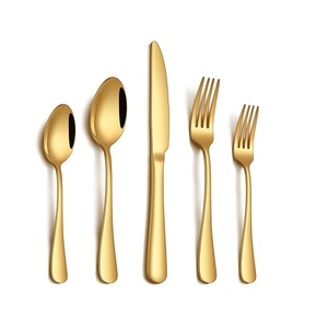 Golden Spoon Knife Fork Set 5pcs Gold Silverware Set Wedding Flatware for Catering on Promotion