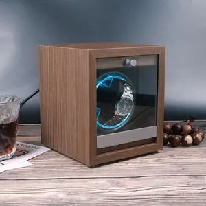 自己巻線ガラスウィンドウウォールナット木製サイレント回転時計ワインダーケースディスプレイ収納