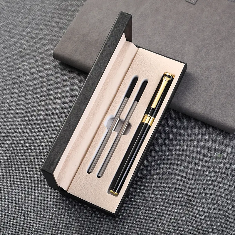 비즈니스 선물 금속 펜 세트 인쇄 로고 사무실 서명 펜 도매 기업 간단한 롤러 잉크 펜 상자