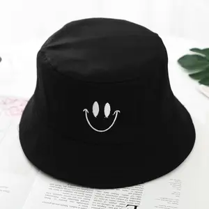 Gülümseme kova şapka çift taraflı kova şapka gülen yüz Unisex moda Bob kap Hip Hop Gorro kadınlar yaz kap