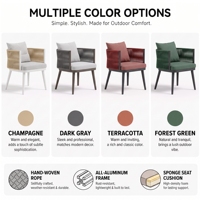 Fauteuil de salle à manger d'extérieur en corde tressée, entièrement en aluminium, avec coussin, pour projets hôteliers, restaurants et patios (vente en gros)