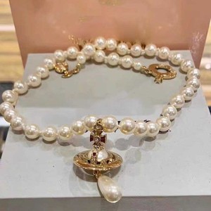 2025 Fashion Saturn <strong>Pearl</strong> Beaded Choker <strong>Necklace</strong> Shining Crystal Rhinestone Planet <strong>Necklace</strong> for Women - Product Image 2