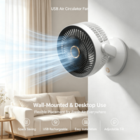 Ventilateur de refroidissement mini portable silencieux à 4 vitesses avec lumière LED, moteur sans balais USB rechargeable, sans pales, pour bureau et montage mural, pour usage domestique