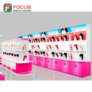 Modern Hair Wig Display Cabinet <b>Lighted</b> Glass Door Multi Layer Shelf Drawer Store Display Cabinet Unit - Product Image 1