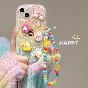 <span class=keywords><strong>Coque</strong></span> de téléphone portable en TPU motif dessin animé pour <span class=keywords><strong>iPhone</strong></span> 15/16 avec porte-cartes antichoc et cordon de suspension 3D Lapin - Product Image 3