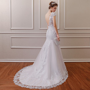 Wedding Dress Mermaid <b>Lace</b> Train Sweetheart Neckline Backless Plus Size <b>White</b> Polyester Fiber JM0221 - Product Image 3