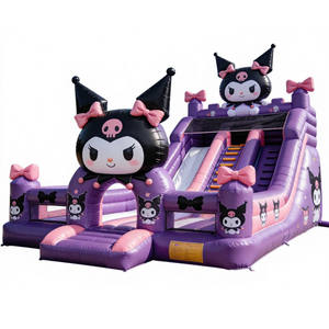 บ้านลมเป่าลมสีม่วงคุโรมิแบบกำหนดเองพร้อมสไลเดอร์ขนาดใหญ่สำหรับเล่นกลางแจ้ง สนามเด็กเล่นเป่าลมเชิงพาณิชย์ บ้านลมพร้อมแทรมโพลีนสำหรับสวนสนุก - Product Image 1