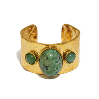 Bagues ouvertes en acier inoxydable plaqué or 18 carats avec pierre naturelle pour femme, vert martelé, empilables, cadeau de fête, vente en gros, OEM