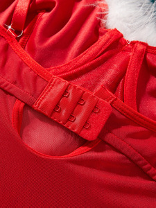 Conjunto de Lencería <span class=keywords><strong>Sexy</strong></span> sin Tirantes con Adornos de Pompones y Malla de Terciopelo, Estilo Europeo y Americano, para Navidad - Product Image 4