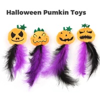 Jouet à mâcher en peluche pour chat, tête de citrouille de dessin animé, avec plumes et couineur, pour Halloween