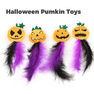 Kediler ve köpekler için tüy ile cadılar bayramı moda kedi kabak kafa çiğnemek oyuncak Squeaker özelliği Includes ürün içerir - Product Image 6