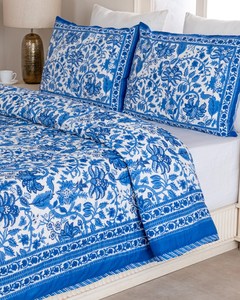 Colcha de Algodón Azul Jaipuri Razai, Estampada a Mano, Reversible, Suave y Cómoda - Product Image 1
