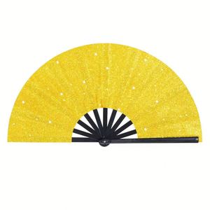 Abanico de Tela Creativo Plateado, Dorado y Negro con Brillo para Festivales Rave, Abanico Plegable de Mano con Purpurina - Product Image 5