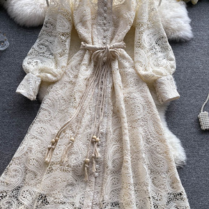 Abiti all'Ingrosso per <span class=keywords><strong>Donne</strong></span>, Elegante Vestito in Pizzo Modellante a Maniche Lunghe, Stile Retrò Francese - Product Image 3