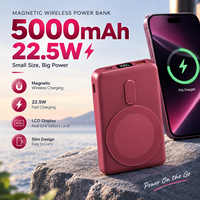 Batterie externe magnétique sans fil 5000 mAh, charge rapide 22,5 W, chargeur portable mince avec écran LCD