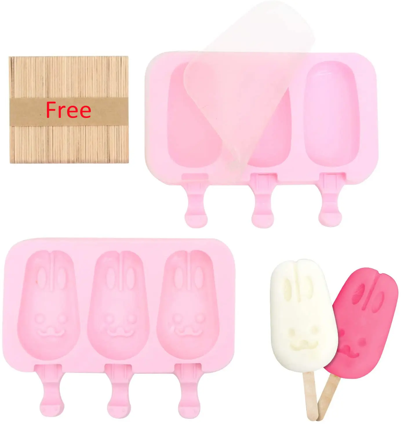 Лидер продаж, летняя силиконовая форма для мороженого с 3 картриджами, форма для мороженого с 100 деревянными наклейками для детей