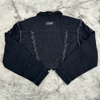 Fabricants OEM Veste en jean noir à strass épais pour hommes sur mesure Manteau en jean vieilli personnalisé
