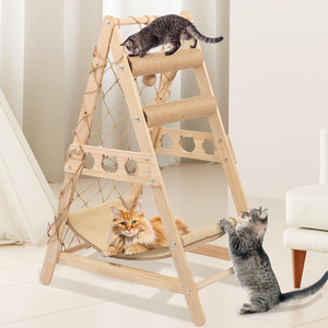 Wooden Cat <strong>Tower</strong> with Hammock Natural Sisal Climbing Frame Indoor Cat <strong>Play</strong> Gym for 20 Lbs Cats and Kittens - Perfect - Product Image 1