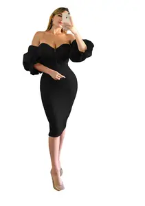 New Design High Waisted Off Shoulder Bodycon Ruffles Dresses Women Lady Elegant Party Dress