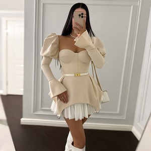 Nuovo Abito Mini Asimmetrico da Donna 2026 con Corsetto Scultoreo, Maniche a Sbuffo, Orlo Irregolare e Patchwork, Stile Coquette per Feste - Product Image 3