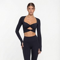 Haut à manches longues pour femme, antichoc avec coussinets de poitrine, haut de yoga respirant pour la course, ensemble deux pièces pour femme, ensembles de fitness pour la gym