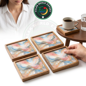Meilleurs sous-verres en bois au design tendance, motif géométrique, forme personnalisée, faits à la main, exportation F.W. Inde - Product Image 6