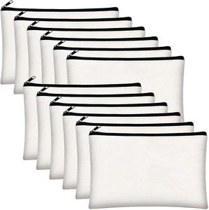 Regalos Logotipo personalizado Impreso Lona Cremallera Bolsa de maquillaje blanca Algodón de lujo Lona pequeña Bolsa de maquillaje Bolsa de cosméticos de viaje Bolsa de lápiz - Product Image 1