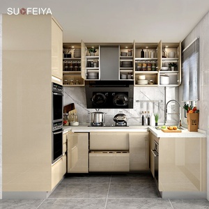 Sofeyia Armoire de rangement de cuisine modulaire minimaliste Résistant à l'eau Jaune trempé Verre teinté Bois Philippines Robinet d'évier - Product Image 2