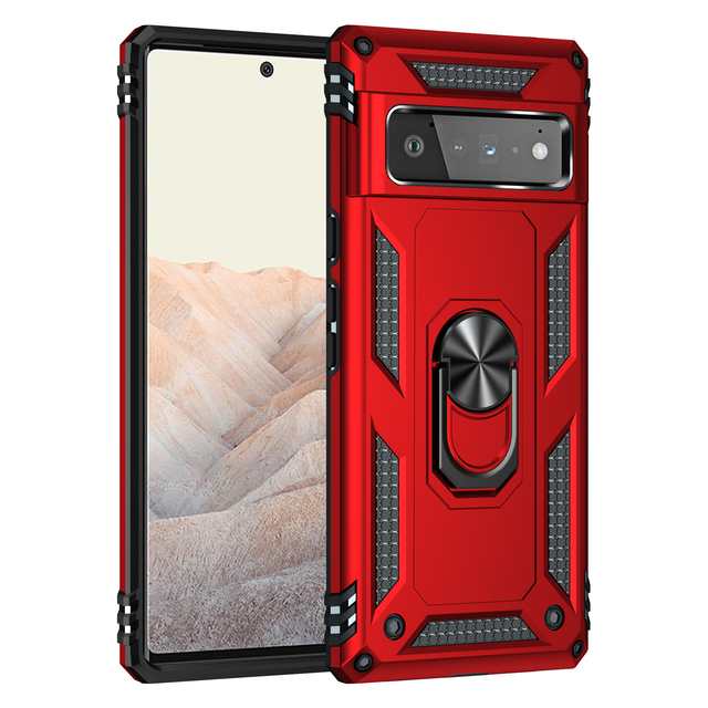 BIBERCAS Google Pixel 6 Pro Protective Kickstand Case 360 Ring Shockproof Anti-Fall Dust-Proof PC+TPU Magnetic Mobile Phone Case