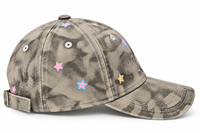 Casquette de baseball camouflage vintage en coton délavé, 6 panneaux, imprimé étoile strass, visière incurvée, ajustable, streetwear, pour femme, extérieur