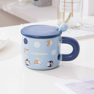 Cute Cartoon Ceramic <b>Cup</b> Animal Mug with <b>Cover</b> Spoon Drink <b>Cup</b> - Product Image 6