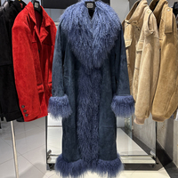 Manteau long surdimensionné en daim véritable et peau de mouton, fourrure de mouton de Mongolie, vêtement d'extérieur en cuir vintage pour femme