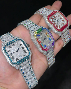 Montre analogique en acier glacée avec diamant cultivé en laboratoire de qualité supérieure de haute qualité, étanche avec fenêtre à cadran en verre, acheteurs mondiaux bienvenus - Product Image 2