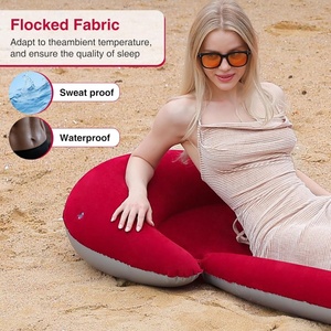 PVC Inflatable <b>Mat</b> with Pillow 178*72 CM with Flocking Three Colors for Beach Yard <b>Camping</b> Backyard Office Relaxing - Product Image 4