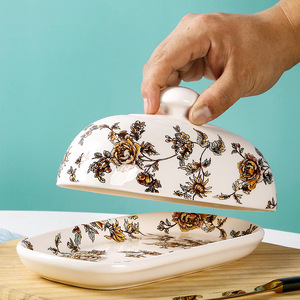 Prodotto di vendita caldo 2023 fattoria <span class=keywords><strong>Vintage</strong></span> unico regalo di natale piatto di burro antipasto in ceramica rossa con coperchio - Product Image 3