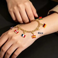 Bracelet chaîne DIY en acier inoxydable avec breloque drapeau personnalisé des pays du monde 2026 pour la création de bijoux sportifs pour femmes et hommes