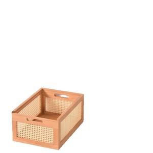 Panier de rangement en bois de style japonais, rectangulaire, avec poignée, en rotin tressé brun foncé, pour le salon, le rangement des jouets et des livres - Product Image 5