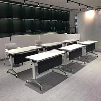 Bureau d'étudiant de style moderne, table modulaire pliable en MFC, convertible, extensible, réglable en hauteur, table de salle de formation avec roulettes
