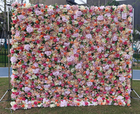 Mur de fleurs artificielles rouges en soie enroulable de luxe 8ft x 8ft pour toile de fond de photographie de mariage en gros