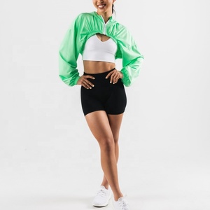 Nuove donne personalizzate che corrono giacca da palestra <span class=keywords><strong>Oversize</strong></span> giacca <span class=keywords><strong>impermeabile</strong></span> in tessuto con cappuccio giacche corte da esterno - Product Image 4