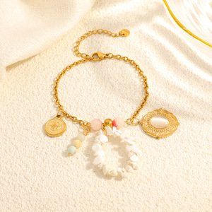 Stainless Steel Bracelet With Natural <b>Stone</b> <b>Beads</b> 18k Gold Plated Vacation Style Fashionable Elegant Jewelry - Product Image 2