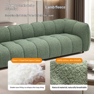 French Retro Cream Style Pumpkin <b>Sofa</b> Designer Simple Linen Fabric Lazy Straight <b>Sofa</b> For <b>Living</b> <b>Room</b> - Product Image 4