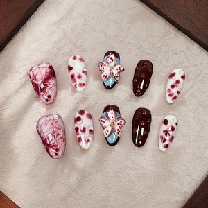 <span class=keywords><strong>Uñas</strong></span> Postizas Hechas a Mano con Diseño Floral 3D Colorido, Estilo Europeo y Americano, Venta Caliente 2026, Venta al Por Mayor - Product Image 1