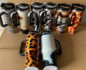 Logotipo personalizado leopardo perro pata y Animal diseño 40oz aislamiento láser tazas con mango de paja viaje brillo taza Tumble - Product Image 6